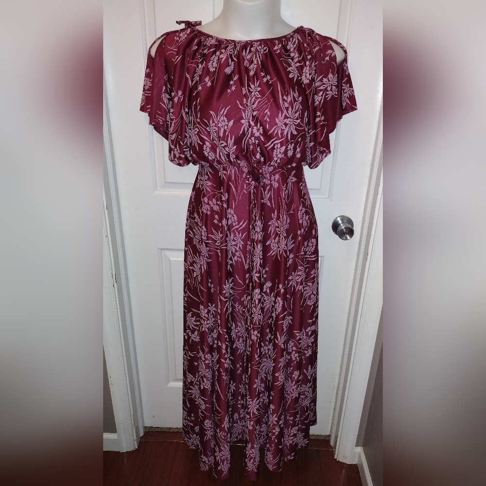 Vintage Alert! Union Made70's Floral Flutter Sleeve Maxi Dress Sz 7-8 - Picture 1 of 8